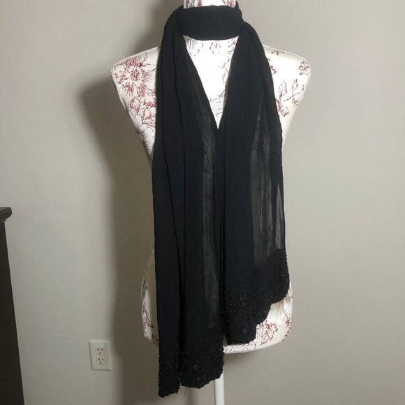 ✨ Black Beaded & Sequin Embellished Scarf – Elegant Evening & Fall Layering - Picture 4 of 6